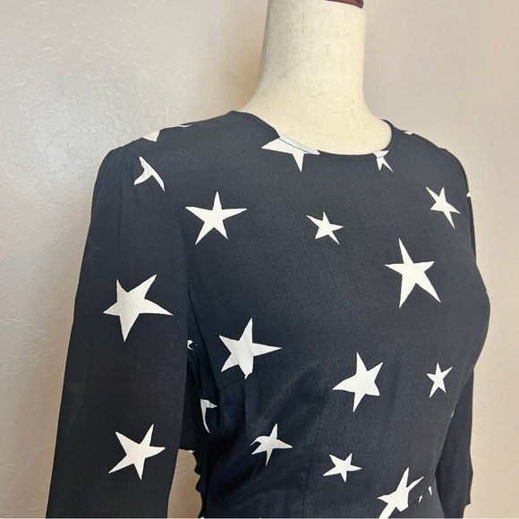 •K/LAB• Black / White Star Print Crepe Open Back Ruffle Mini Dress Size S‎ - Picture 5 of 14
